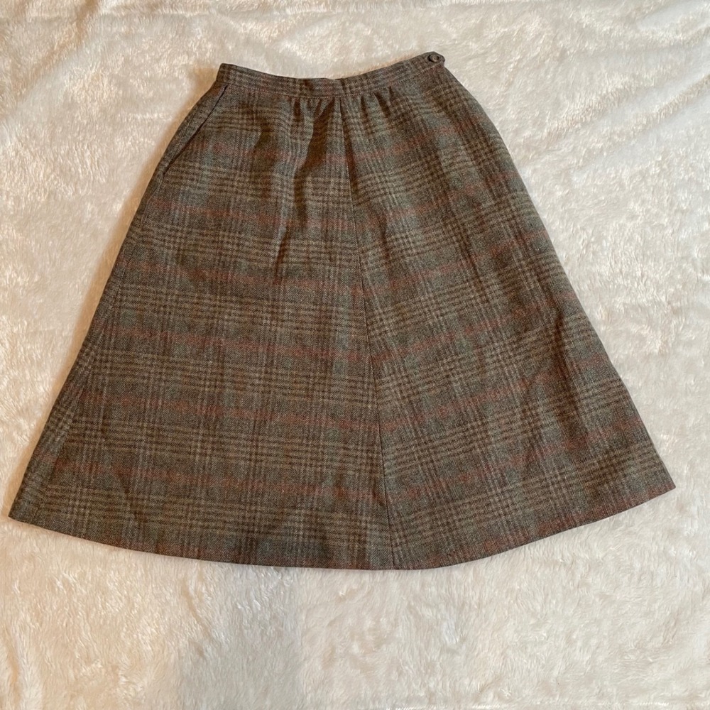 VTG Jones New York Wool Blend Plaid Herringbone A-Line Midi Skirt 9 Heritage
